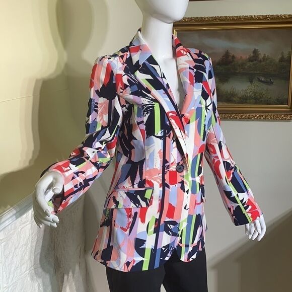 NWT DG2 Diane Gilman Fitted Single Breasted Multi Coloured Jacket - Picture 4 of 16